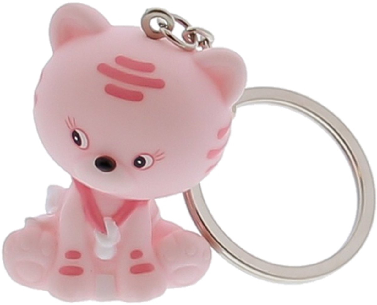 Sleutelhanger kat "Kitty" roze, 10 stuks