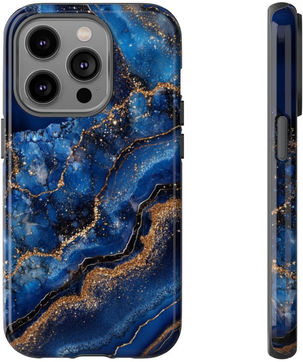 Blauw-Goud Geodepatroon – Telefoonhoesje Geschikt voor iPhone 14 Pro