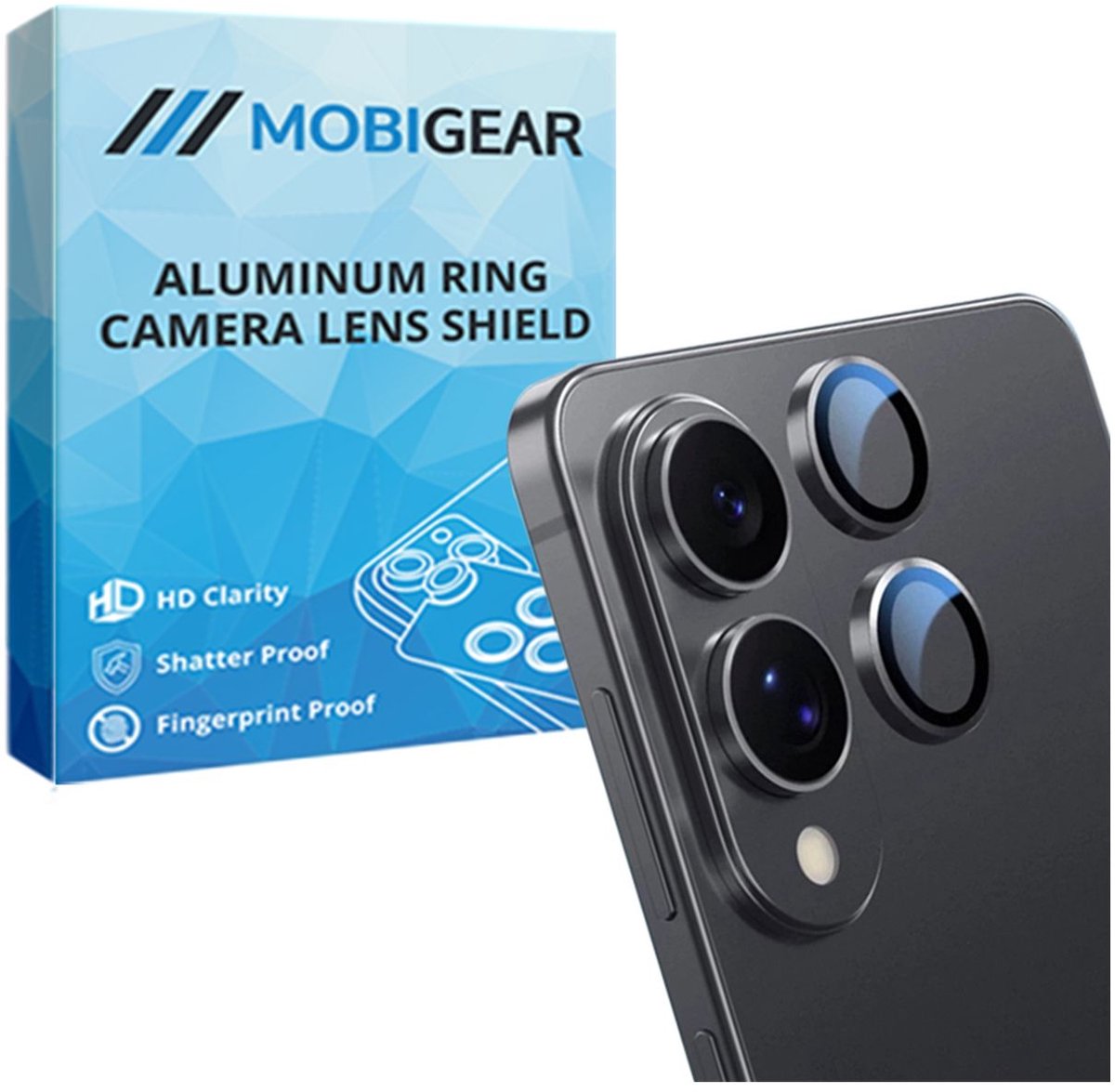 Mobigear Screenprotector geschikt voor Samsung Galaxy S25 Edge Glazen | Mobigear Single Camera Lens Protector - Case Friendly - Zwart