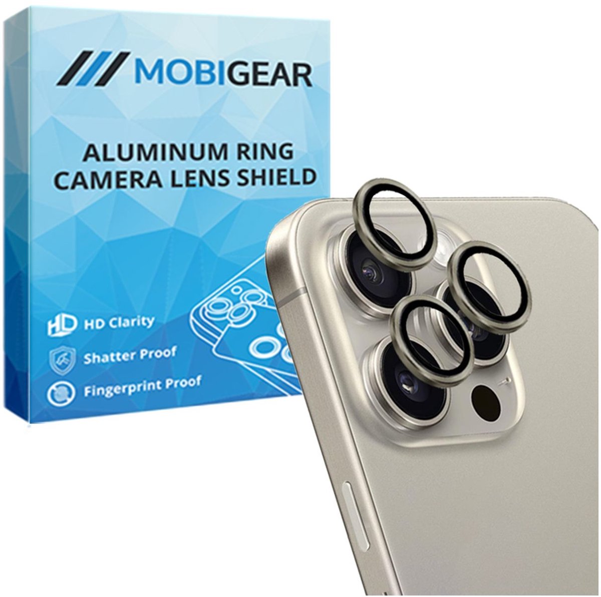 Mobigear Screenprotector geschikt voor Apple iPhone 15 Pro Max Glazen | Mobigear Single Camera Lens Protector - Case Friendly - Zilver