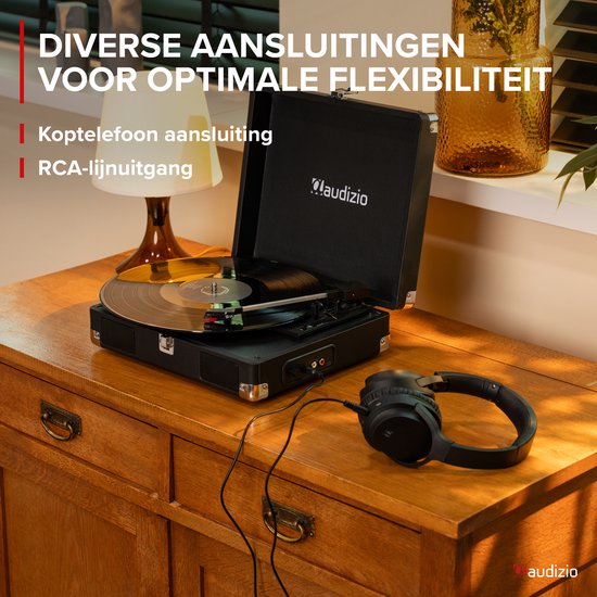 Platenspeler met speakers - Audizio RP111BK - Retro platenspeler - LP speler - Model 2025 - Zwart — afbeelding 4