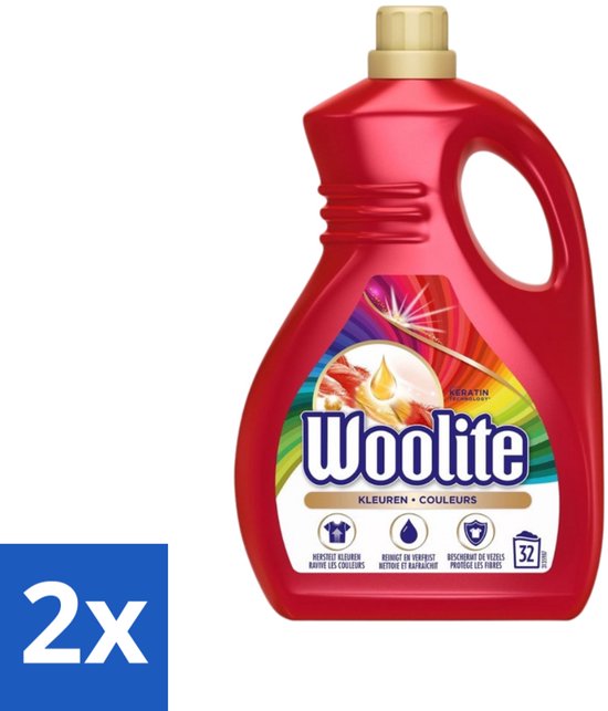 Woolite Color - Vloeibaar Wasmiddel - Met Keratine - Gekleurde Was - 32 Wasbeurten - 1,9L - Voordeelverpakking - 2 stuks