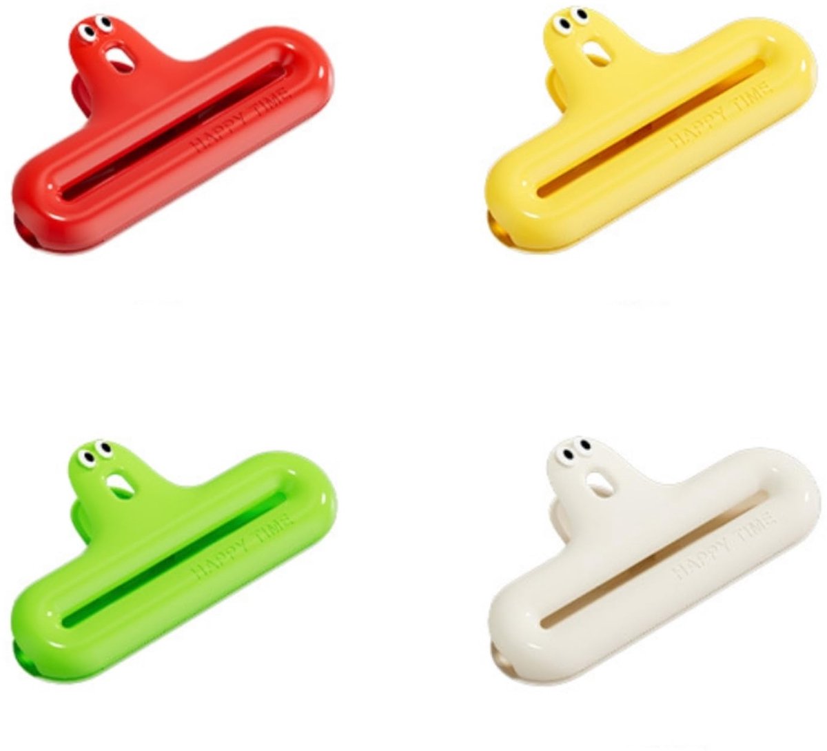 Crrynuo Premium Voedsel Clips - 4 Stuks - Luxe Snackclips - Crème Wit/Bessenrood/Citroengeel/Groen - ABS & RVS - 12cm - Design Keukenaccessoires - Vochtbestendig