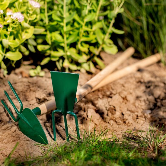 KADAX hak, tuinhak, dubbele hak voor tuin, losmaken en wieden van de grond, tuingereedschap van metaal, onkruidhak voor het verwijderen van onkruid (groot, 3 tanden - rechthoek, met houten steel) van Merkloos	 — afbeelding 2