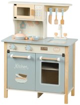 Dastium Kids - Houten Speelgoed Keuken - Speelkeuken - Kinderkeuken met Accessoires - Inclusief Pannenset Keukengerei en Speelgoedeten - Blauw