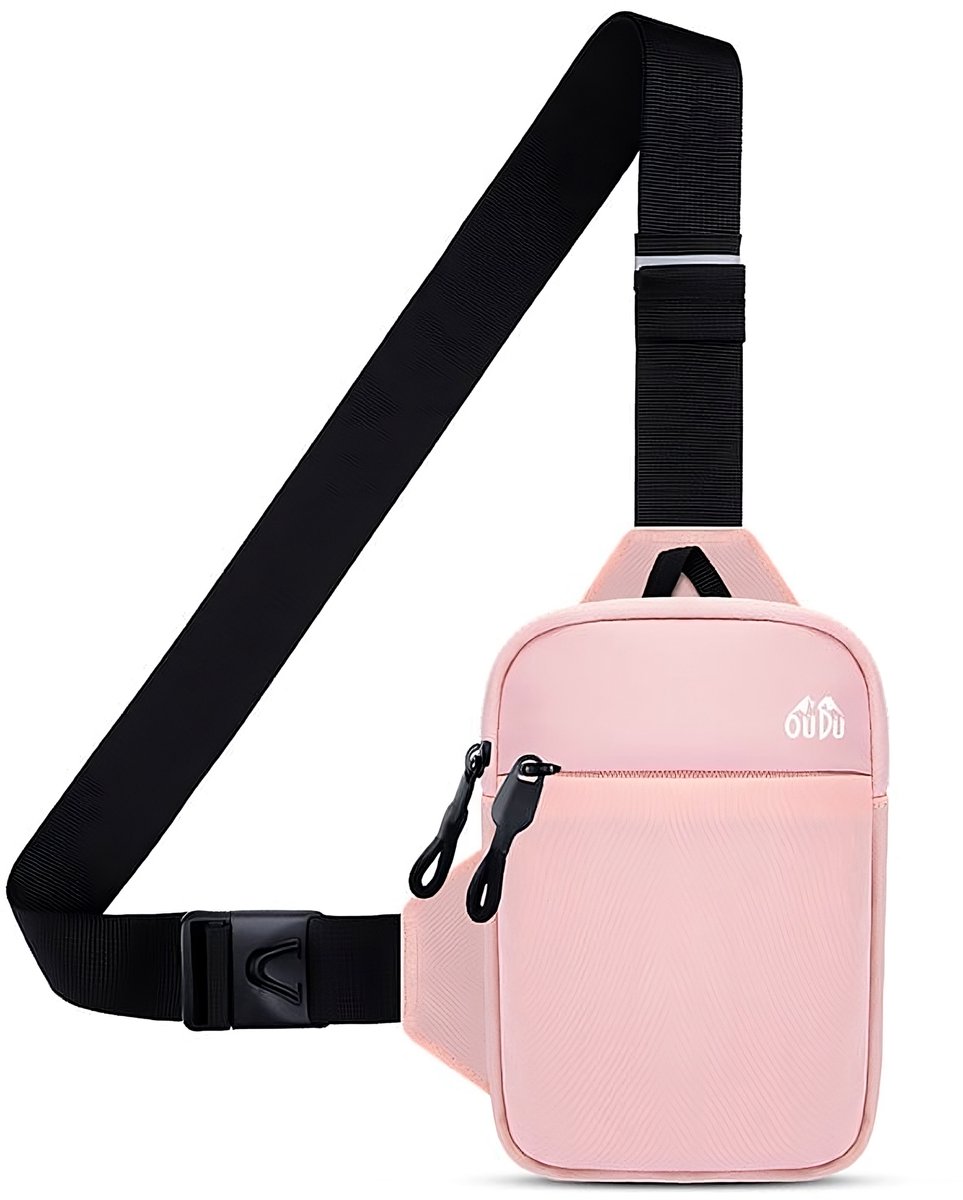 Rainbecom - Stijlvolle Roze Borsttas - Kleine Crossbodytas - 19x13.5x3 cm - Schoudertas - Kleine Handtas - Nylon en Polyester - Verstelbare Waterdichte Mini-borsttas - Telefoontasje - Heren en Dames - Anti Diefstal