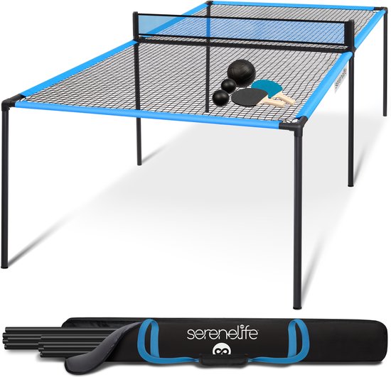SereneLife Tafeltennistafel – Pingpongtafel Trampoline 239 cm – – Inclusief Bats - Kleine & Grote Ballen – Voor Binnen, Buiten, Strand of Speelkamer