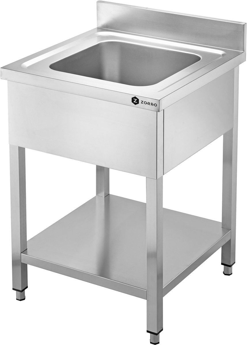 ZORRO Spoeltafel ZST 60/60 – RVS Spoelunit met 1 Spoelbak – 60x60x85 cm – Compact en Hygiënisch – Horeca