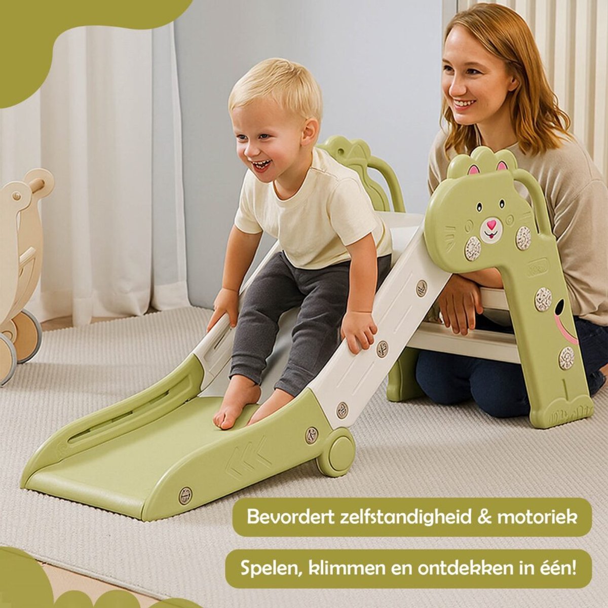 Oemmie Glijbaan - Glijbaan peuter - Glijbaan buiten - Glijbaan binnen - Speeltoestel - Opvouwbaar - Groen — afbeelding 2