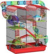 PawHut-Hamsterkooi-47x30x59cm-Metaal-Rood