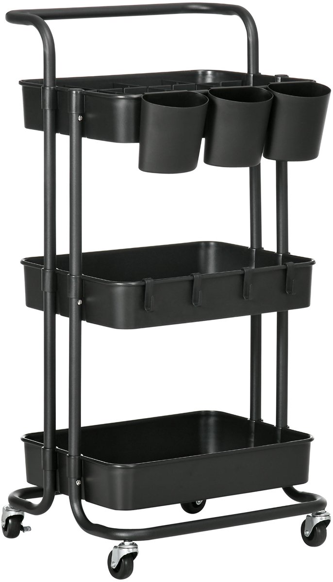 HOMCOM - Serveerwagen - Staal - ABS - 42L x 38B x 86,5H cm - Zwart