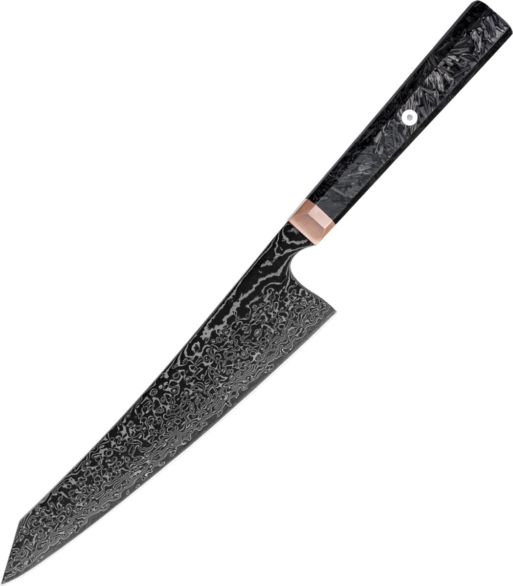 Dastium Home - 67-Laags Damascus Staal Koksmes 21CM - Damaststaal Keukenmes - Japans Mes van Echt Damascus Staal - Met Ergonomisch Forged Carbon Handvat