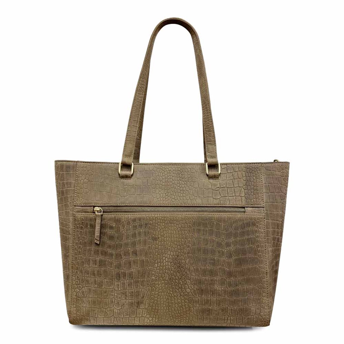 MŌSZ Leren laptoptas dames 15.6 inch - taupe crocoprint : Werktas / aktetas