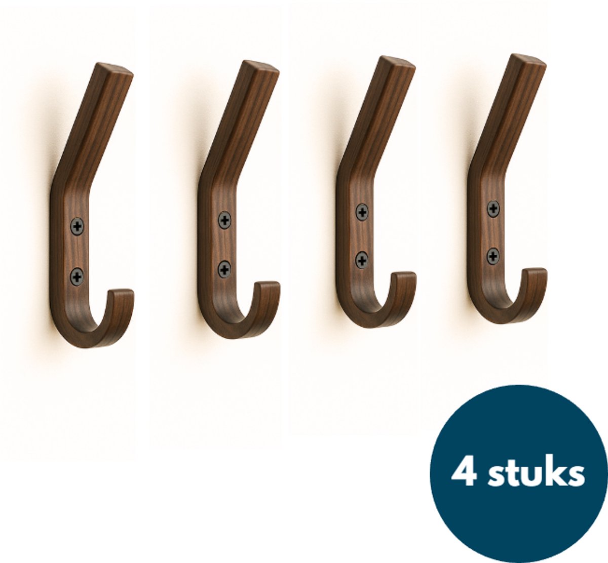 Houten Wandhaken - Walnoot - 4 Stuks - Kapstokhaken - Ophanghaken - Handdoekhaken - Jashaken - Smal