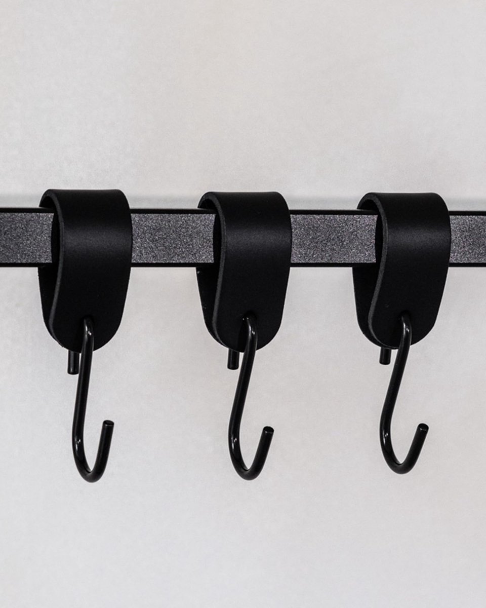 Metallbude kapstokhaak S-HOOK - Set van 3 in zwart - Modern design - Kapstokhaak van hoogwaardig leren lus & staal - 10 cm