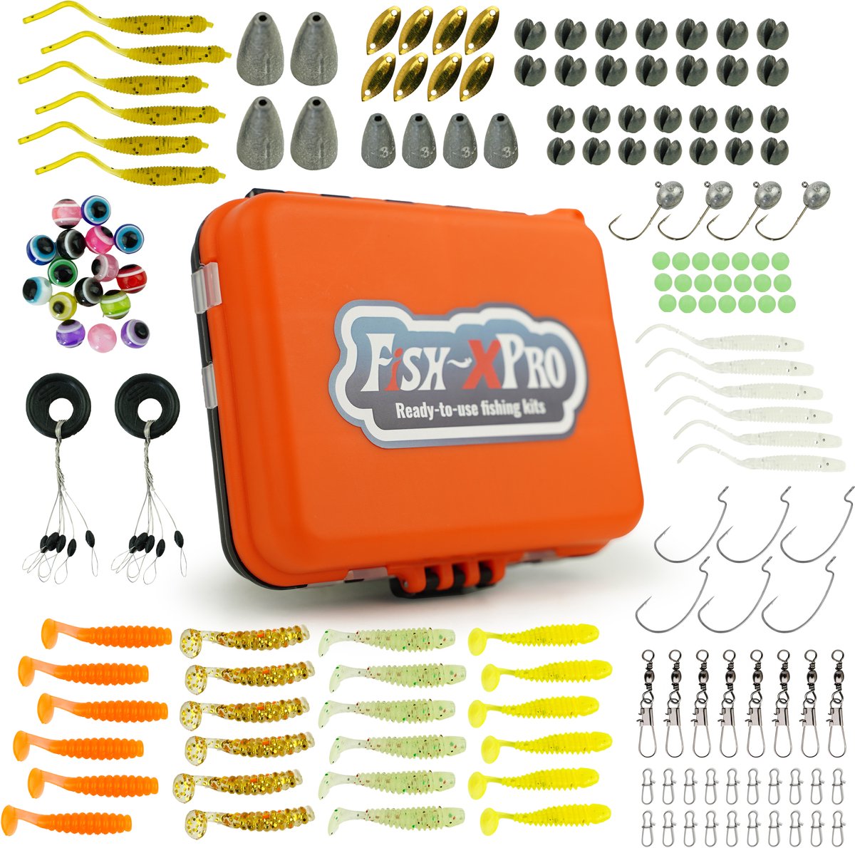 Fish-Xpro Roofvis Visset - 205-Delig - Kunstaas - Softbaits - Visloodjes -Vishaakjes -Wartels - Lijnstoppers- incl. Tacklebox - Roofvissen - Snoek Baars