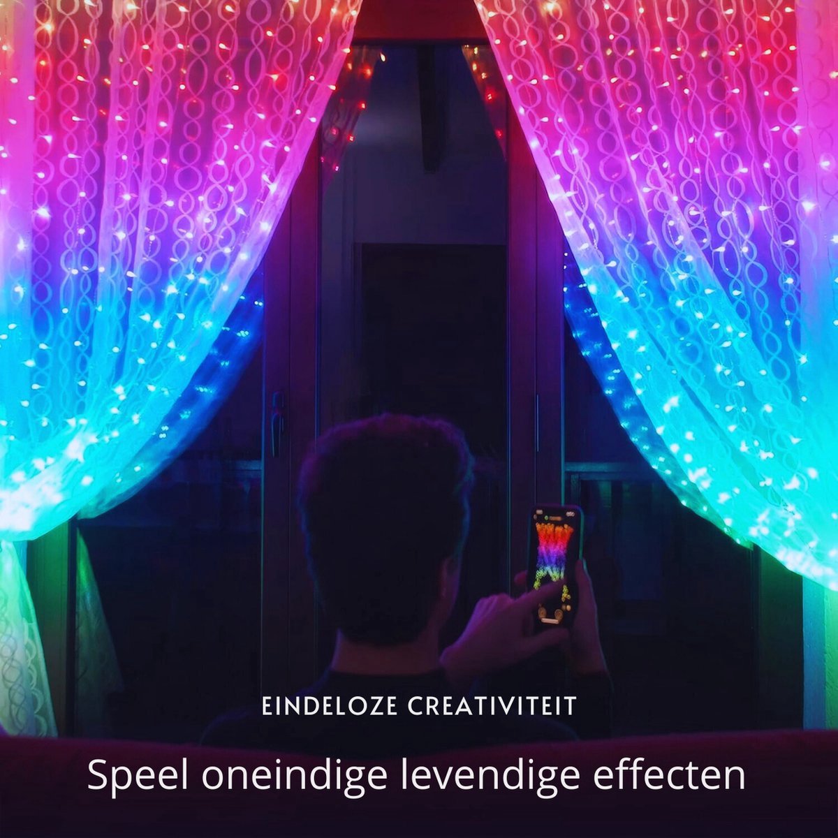 Thuys – Twinkly Curtain 210 LED RGB – Bianco – Slimme Multikleurige Lichtslinger – 1.5m x 2.1m – foto 5