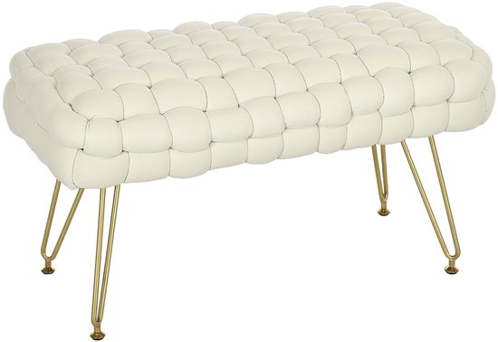 HOMCOM voetenbank – polyester, schuim - 76x38x41,5 cm - crèmewit