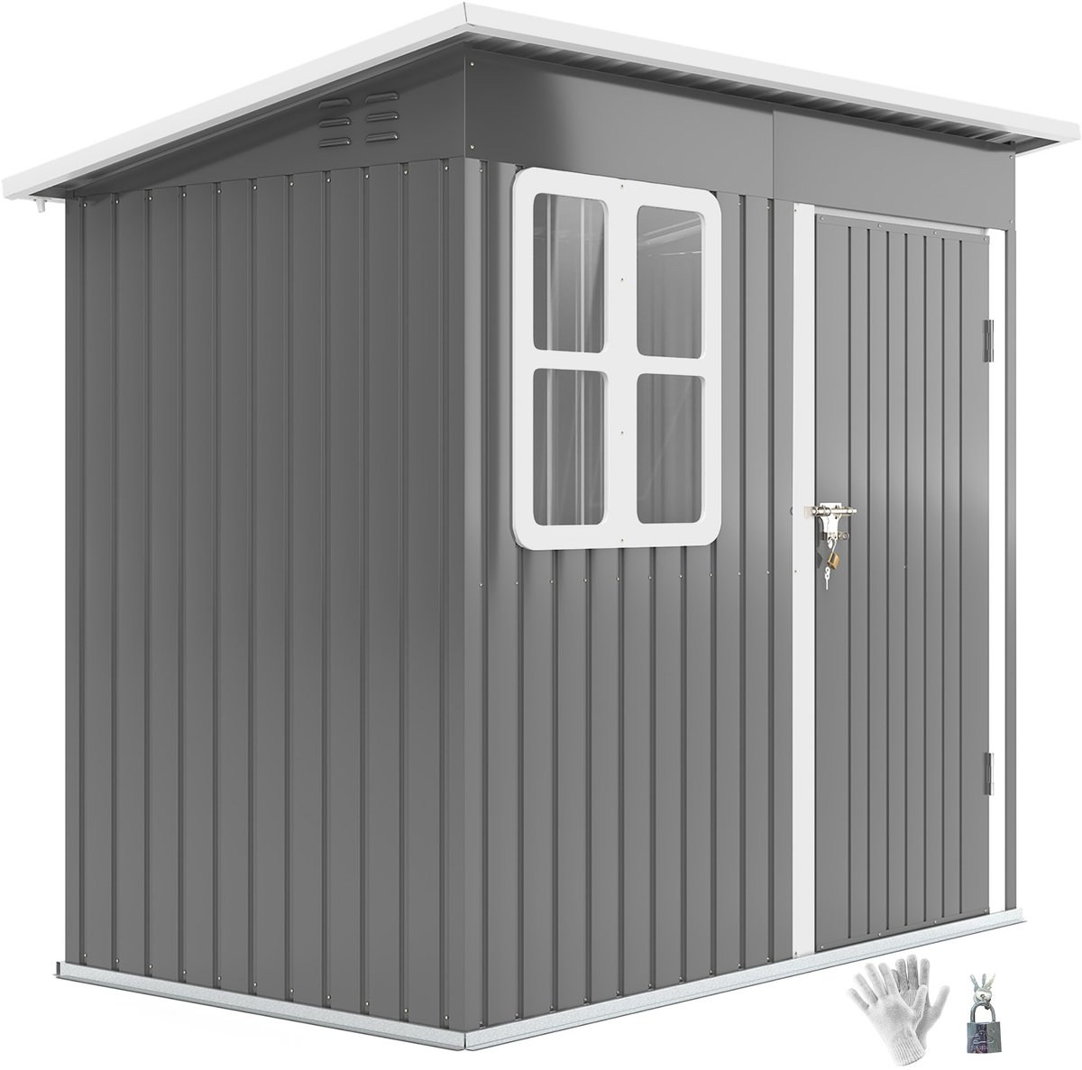 Metalen Tuinhuis met Raam en Afsluitbare Deuren - 133x221x190 cm - Grijs