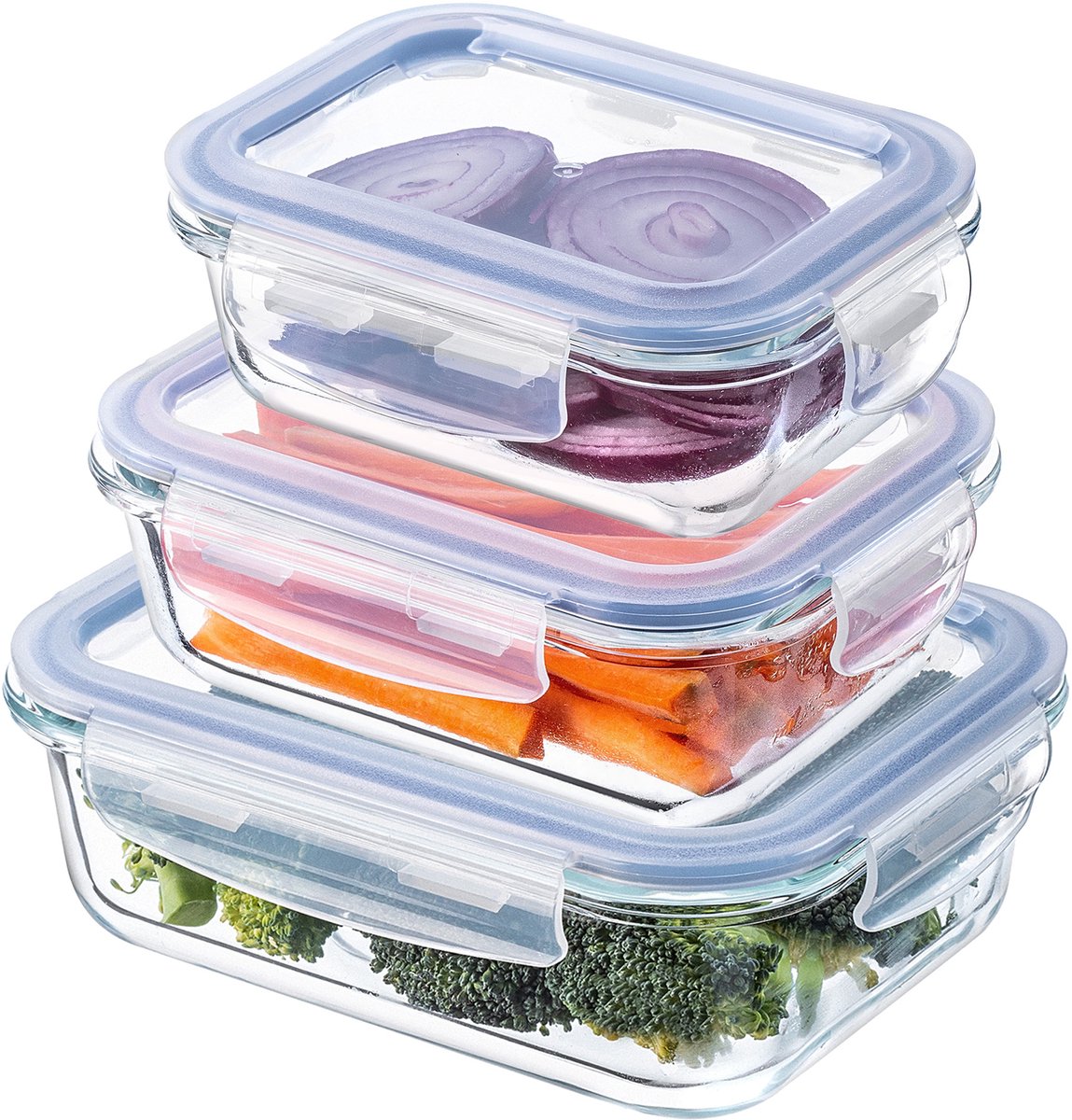 KADAX Hittebestendige glazen container met deksel, voedselcontainer van robuust glas, bewaarcontainer, vriescontainer, vershouddoos, rechthoekig, set van 3