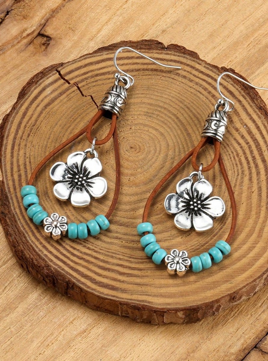 Oorbellen bloesem turquoise kralen