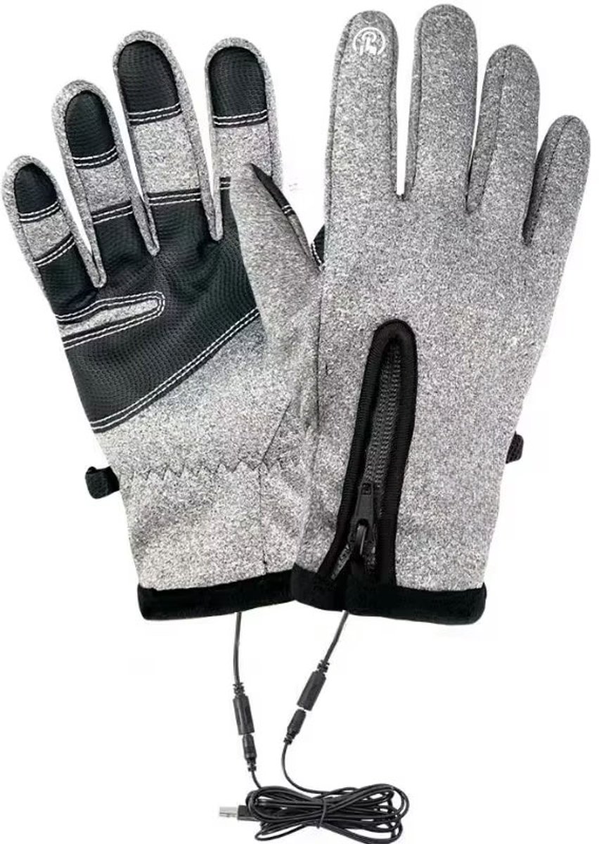 USB Verwarmde Handschoenen met Touchscreen – Winterhandschoenen Maat M voor Heren & Dames – Antislip, Waterafstotend – Voor Fietsen, Wandelen, Skiën & Hardlopen-grijs