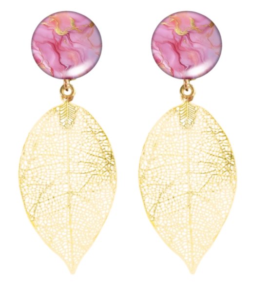 Clip oorbellen -Mosi Jo -roze -goudkleur -blad- geen gaatje- Charme Bijoux