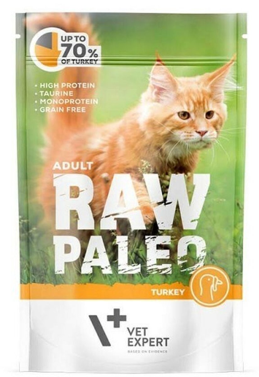 VETEXPERT VetExpert Raw Paleo Serie - Natvoeding voor Volwassen Katten - Indyk 12x100g - Graanvrij