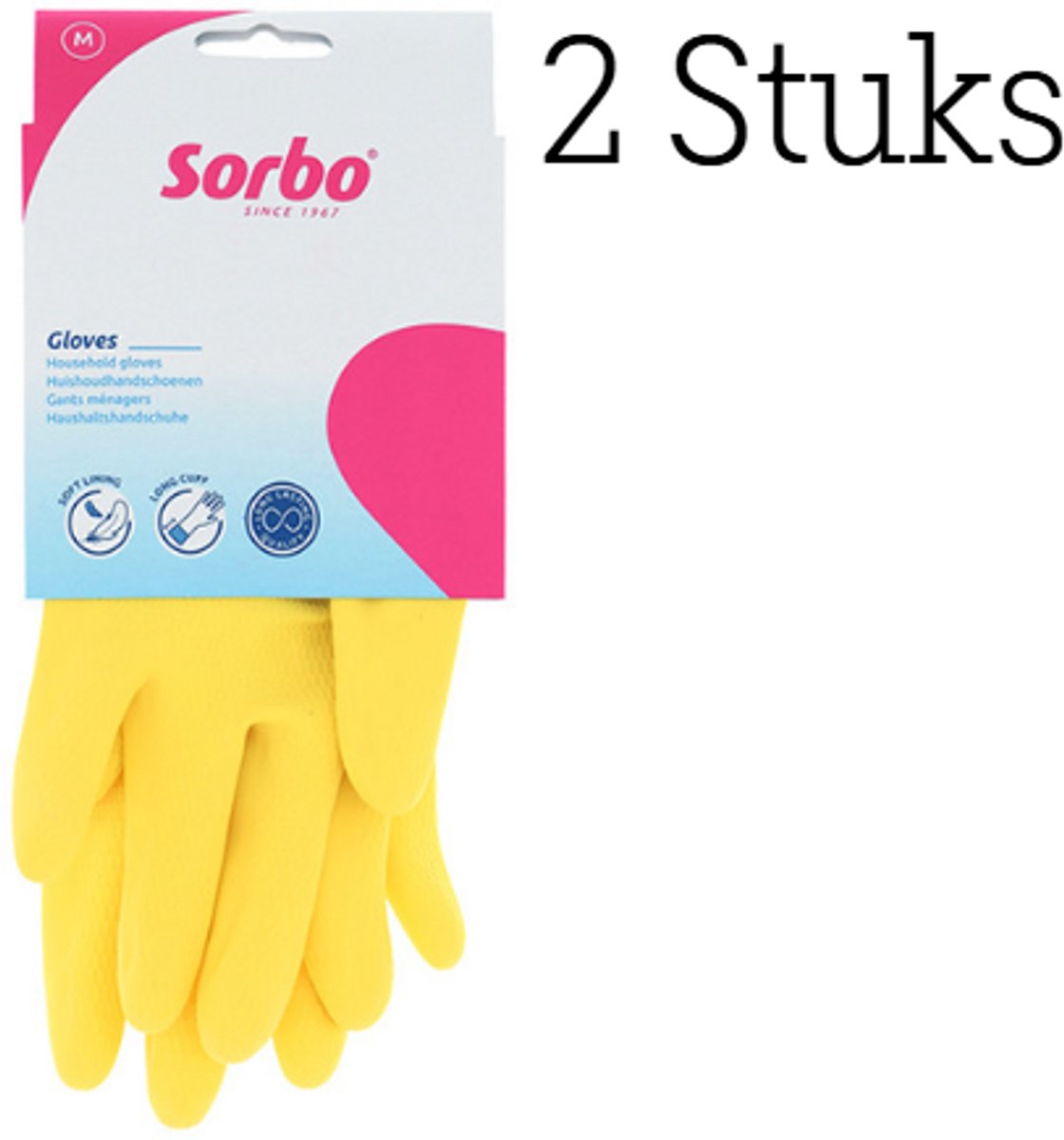 2x Sorbo Huishoudhandschoenen - maat M - geel - extra lang - schoonmaakhandschoenen