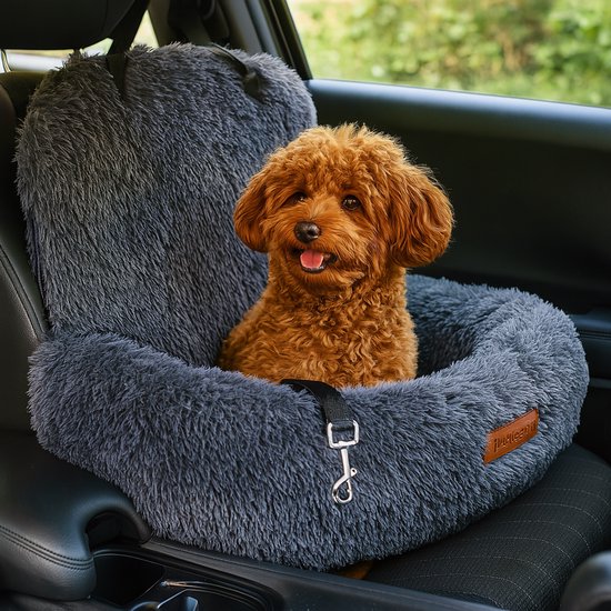 By Cee Cee Car Seat Dog Deluxe - Panier de voiture pour chien avec ceinture - Panier de voiture pour chien - Siège pour chien - Siège d'auto - Gris foncé