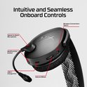 Zwarte headset met intuïtieve bediening: volumewiel, multifunctionele knop, USB-C poort en microfoon.