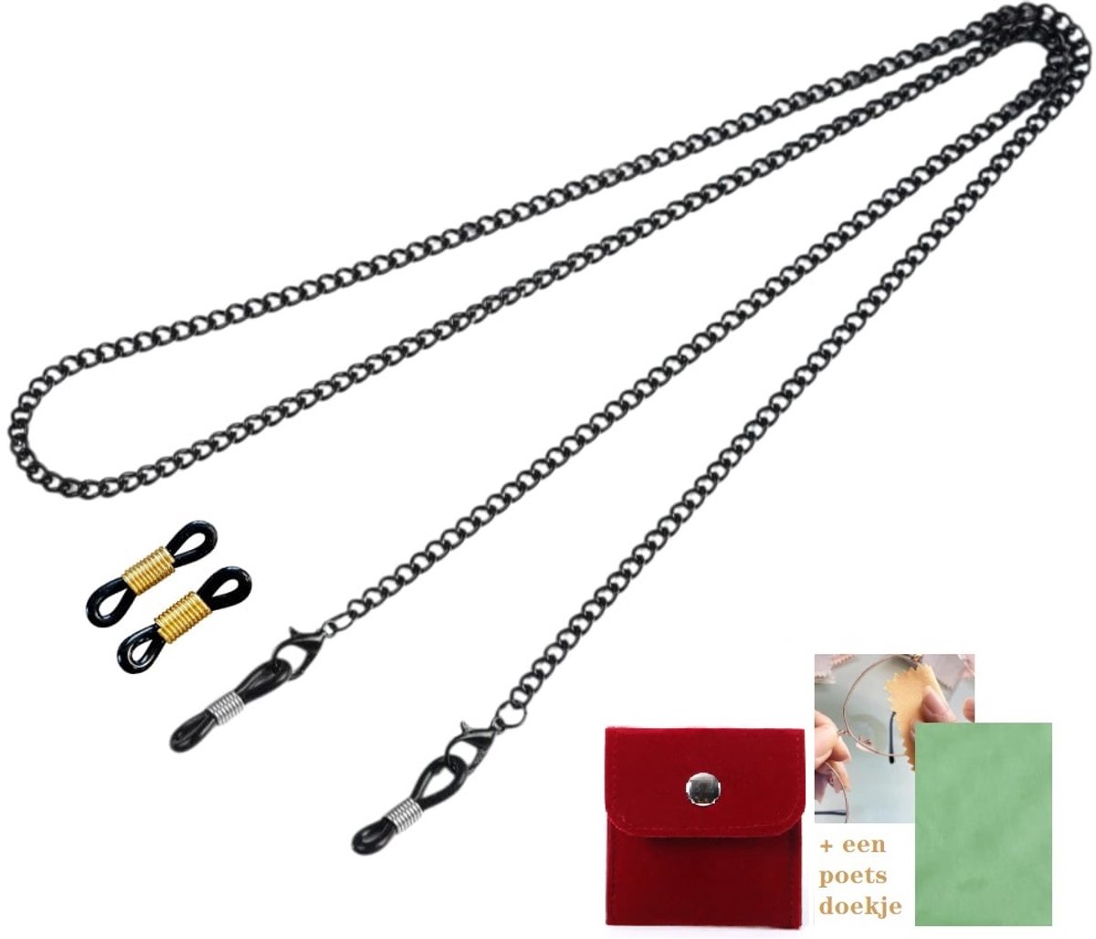 Brillenkoord metallic Zwart- Zonne- Brillenkoorden RVS Unisex- Youhomy accessoires Brillenkoord| Chain glasses accessoires| Leesbril| Zonnebril| Vakantie