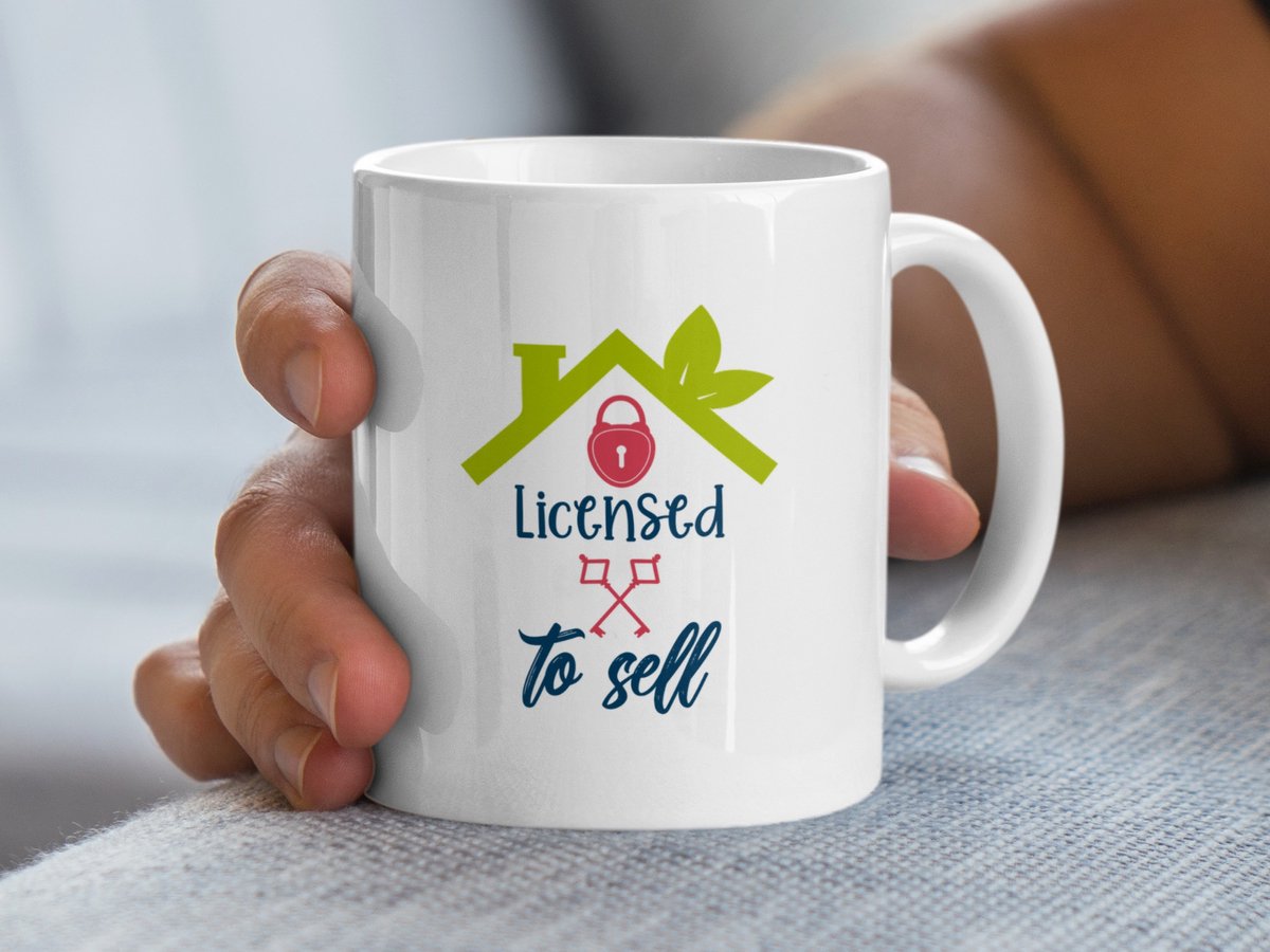 Gelicentieerd om Mok te Verkopen, Onroerend Goed Geschenk Mok, Makelaar Mok, Nieuwe Huis Mok, Vastgoed Sluiting Mok, Verkoper Agent Mok