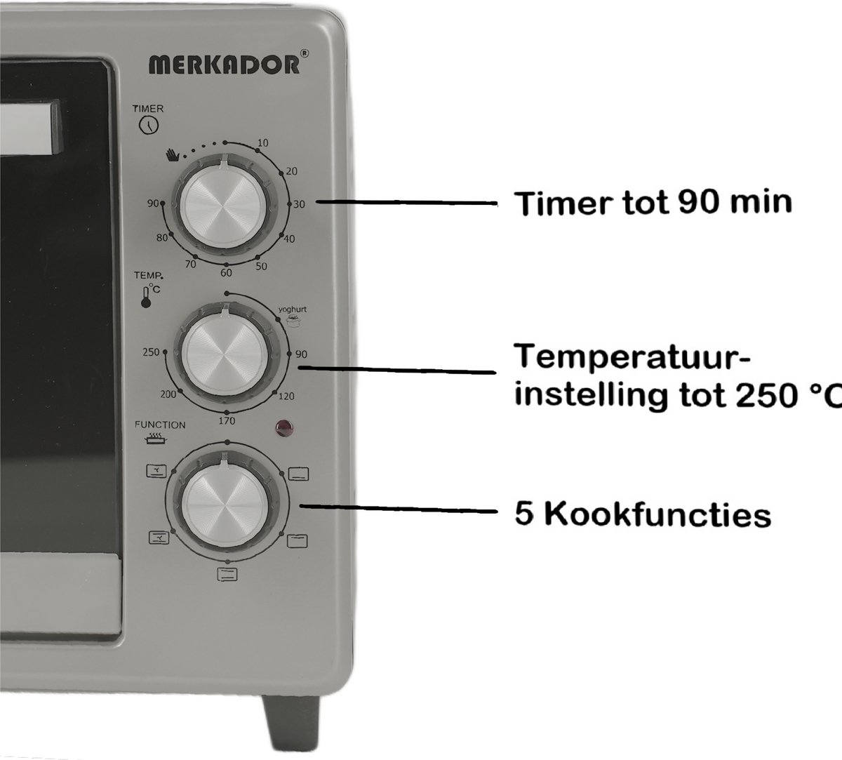 Merkador Mini Vrijstaande Oven - 25 Liter - 1500 Watt - Hetelucht - Kruimelbak - Grijs / Zwart - Mini Oven – foto 2
