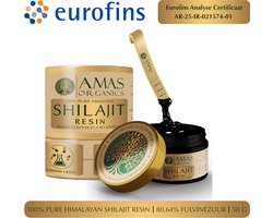 AMAS ORGANICS | 100 % PURE HIMALAYAN SHILAJIT RESIN | 50 G | ORGANIC & VEGAN | 80,64% FULVINEZUUR | EUROFINS ANALYSE CERTIFICAAT AR-25-IR-021574-01
