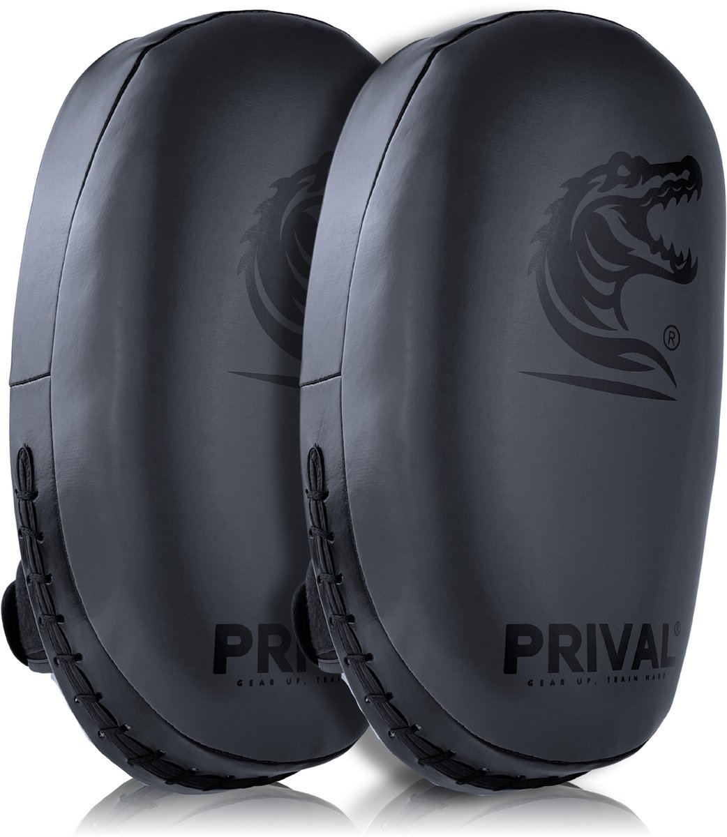 Prival Kick Pads – Luxe Bokspads voor Kickboksen & MMA – Set van 2 – Verstelbare Handgrepen – Zwart – Duurzaam Kunstleer