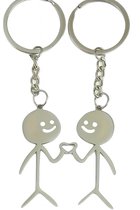 Porte-clés couple Stickman I Porte-clés rigolo I Pour couple I Cadeau Saint Valentin I 2 pièces I Acier inoxydable I Argent