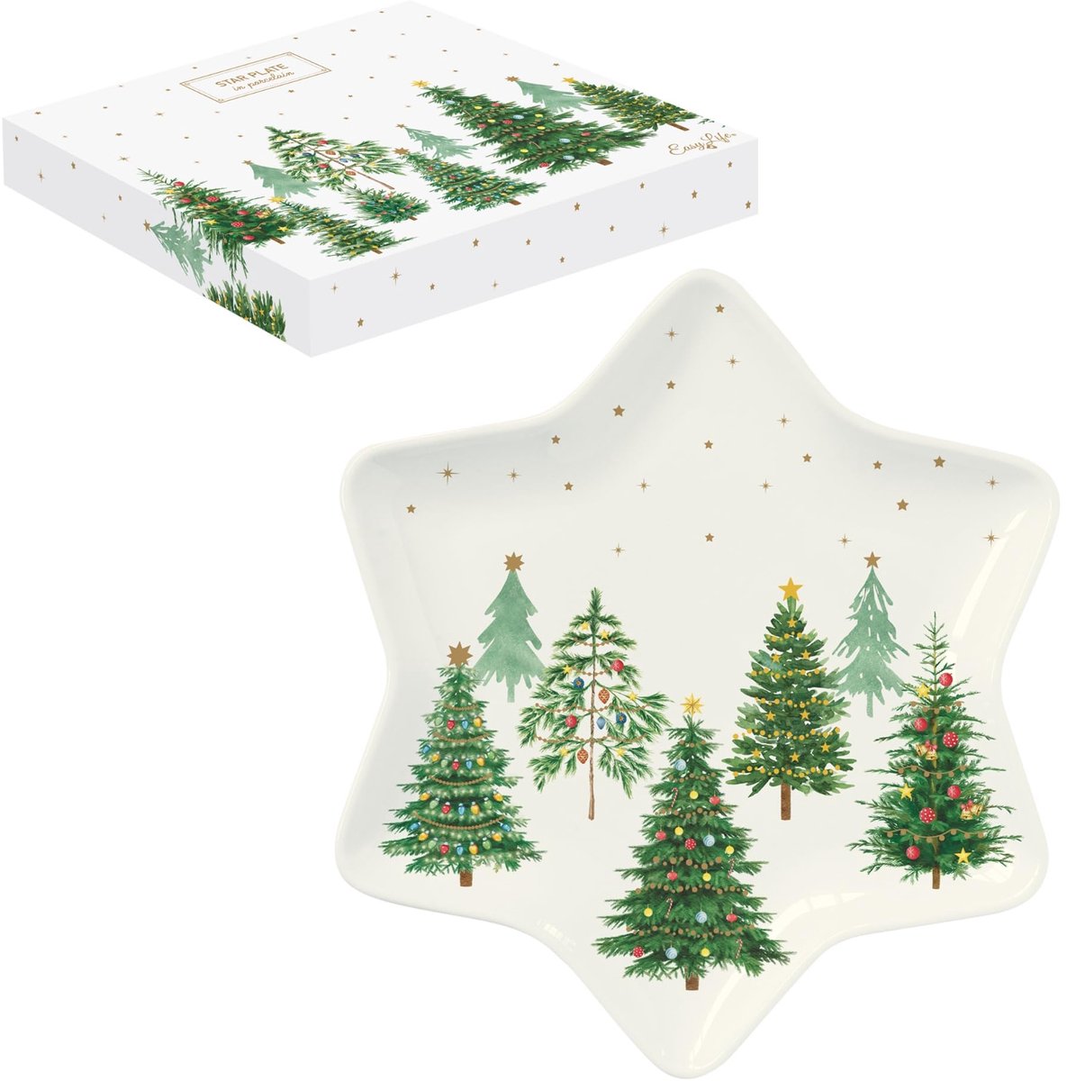 Easy Life stervormig bord, diameter 22,5 cm, van porselein, in geschenkdoos