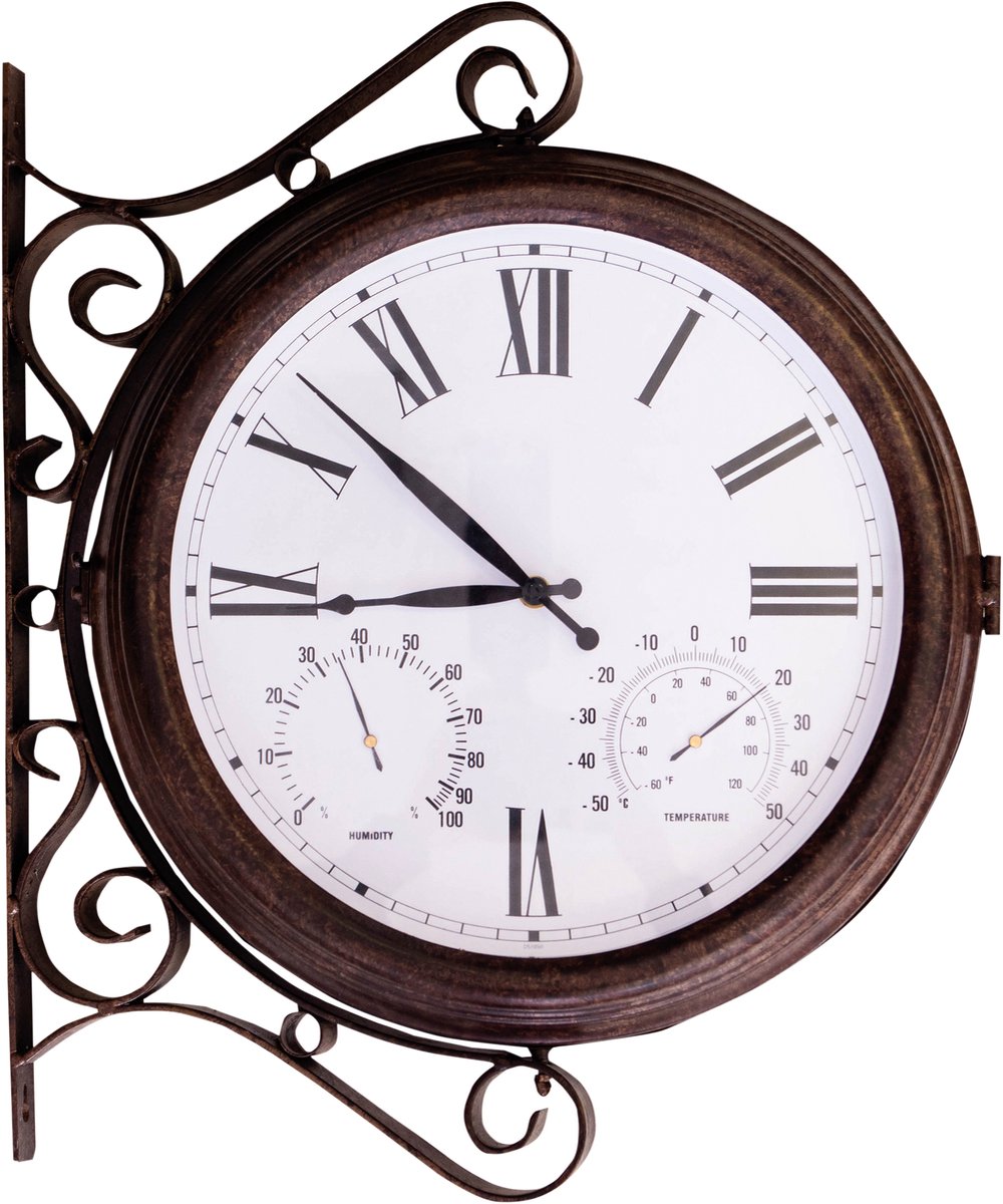 St. Helens Home & Garden Stationsklok Dubbelzijdig – 38 cm – Incl. Thermometer & Hygrometer – Weerbestendig