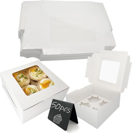 10 Stücke cupcake Box, 12 Löcher Cupcake Transportbox, Weißer Kuchenbox Pappe, Muffin Box mit Transparentem Sichtfenster und Aufklebern, Muffin Transportbox Geeignet für Cupcakes Kekse Muffins Donuts