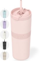 ONYX Drinkfles met Rietje 700ML - Waterfles voor Kinderen & Volwassenen - Thermosbeker RVS Travel Mug - Motiverende Drinkbus - Drinkbeker voor School - Candy Pink