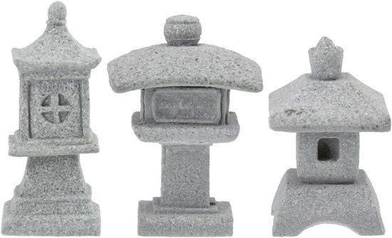 YARNOW 2 Stuks Miniatuur Japanse Lantaarn Beeldjes - Resin Bonsai Decoratie Voor Aquarium, Terrarium & Tuin (Grijs)