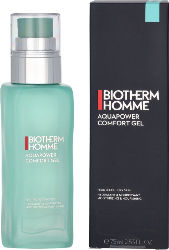 BIOTHERM HOMME Aquapower Comfort Gel flesje en doosje, beide turquoise en zwart
