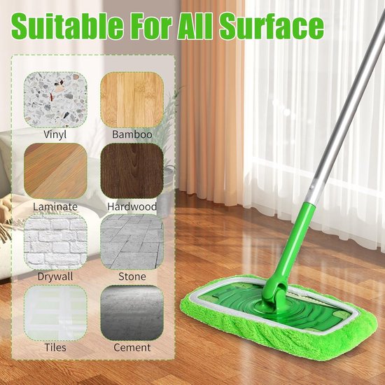 Lingettes de rechange pour balai Swiffer Sweeper - Lot de 10 - Mops - Humides et Droog pour le nettoyage de la maison - Lingettes lavables en microfibre - Convient à tous les types de sols - Pour un nettoyage efficace - 25 x 11,5 Cm