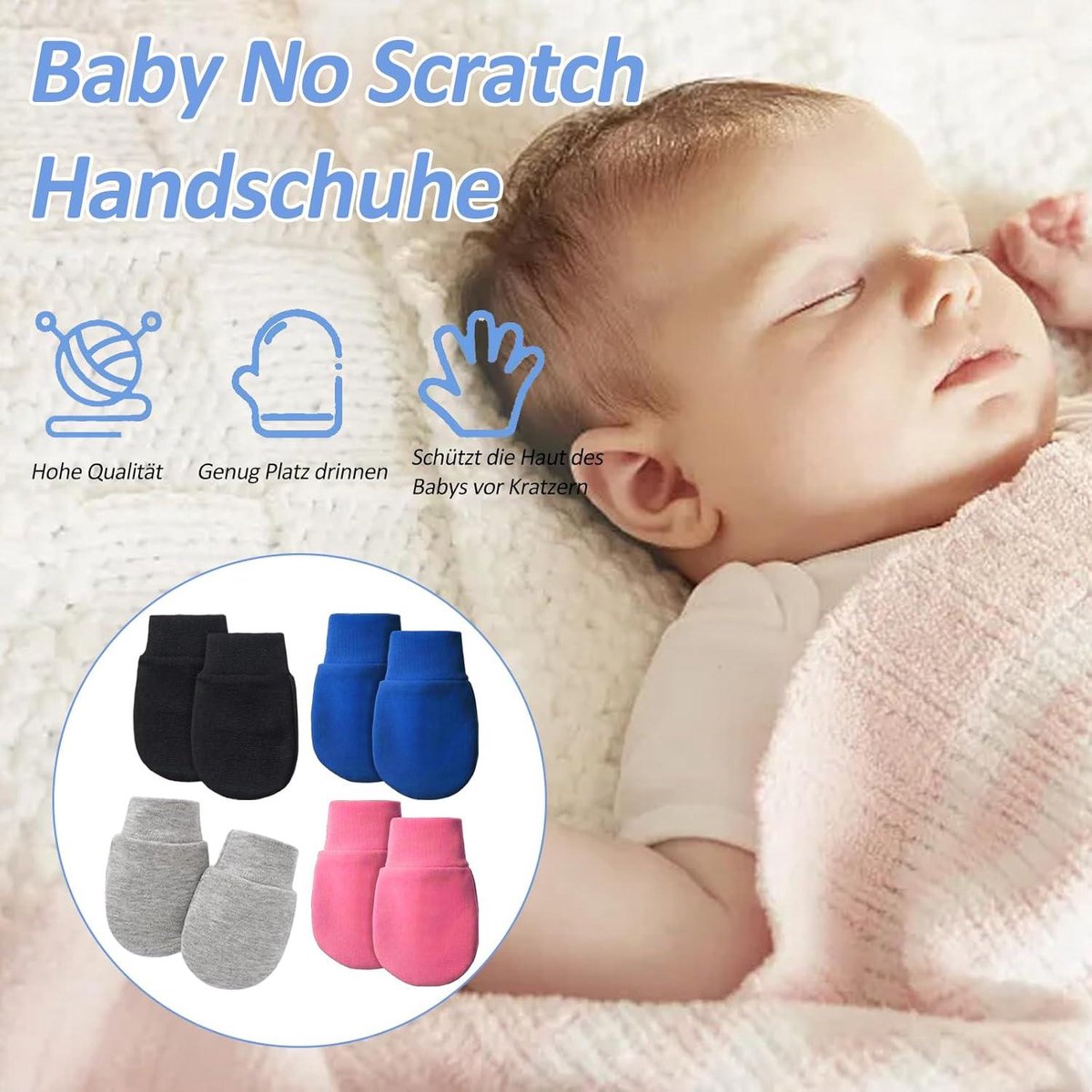 Allecto Plus - Gants nouveau-nés, moufles en coton anti-rayures pour bébés de 0 mois