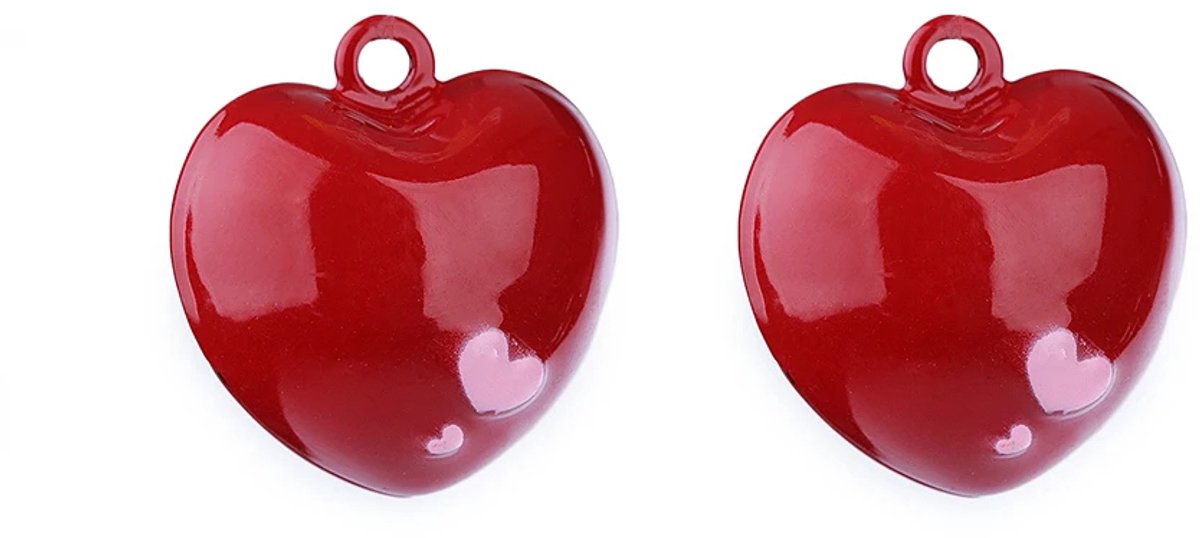 2 rinkelende bellen hart - Hartjes voor sleutelhanger & tassen - 16x22 mm
