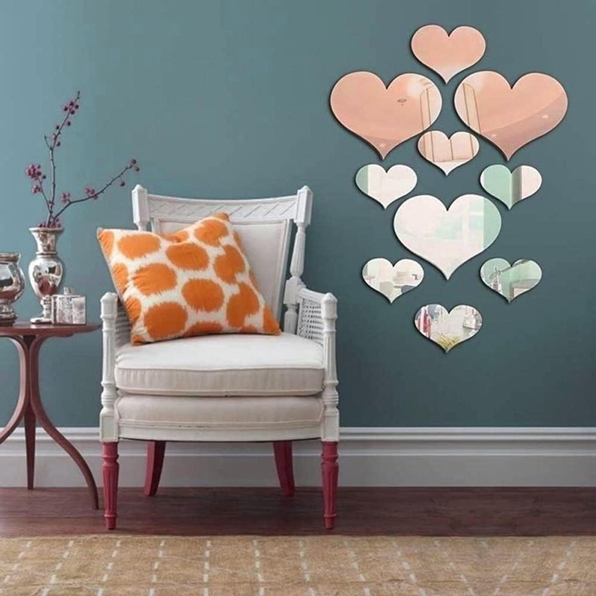 Dailygoods - Kristallen Hart Spiegel Muurstickers - 3D DIY Wanddecoratie - Zilver - Zelfklevend - Voor Woonkamer en Badkamer