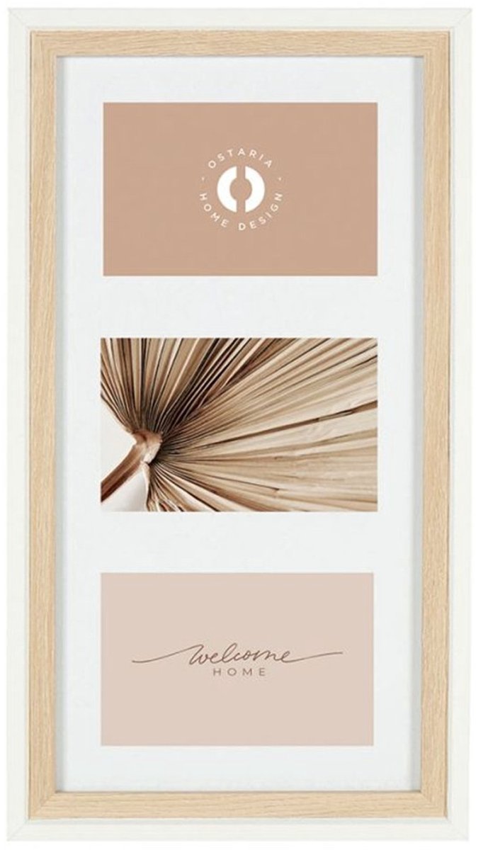 Ostaria Collage fotolijst NEO - voor 3x foto van 10 x 15 cm - hout - naturel/wit - 24 x 44 cm - Wissellijst - Modern