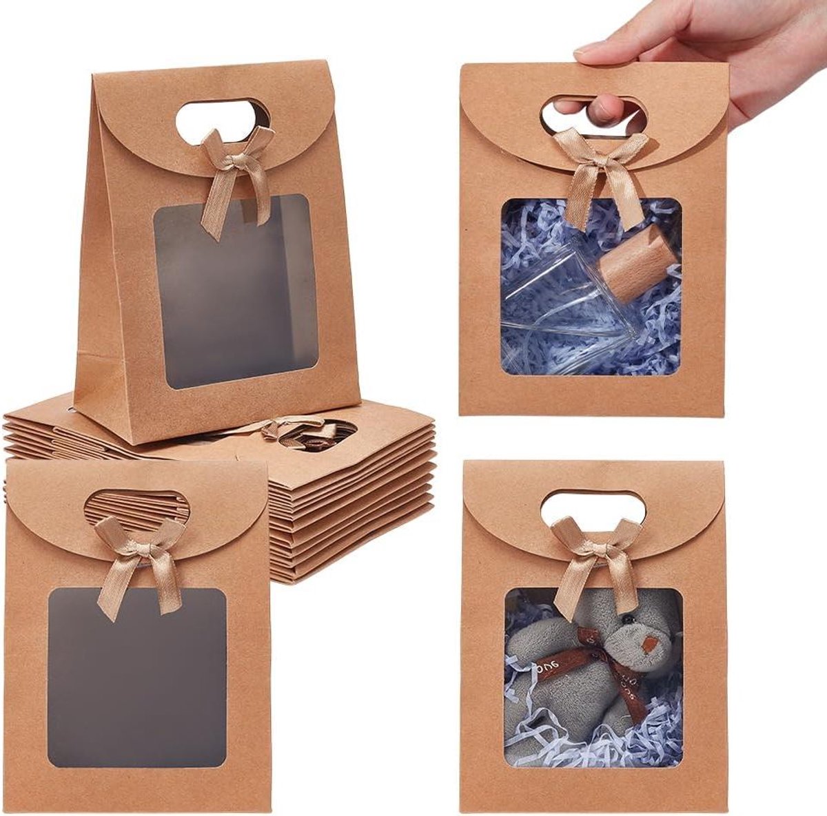 Allecto Plus - Staande geschenkzak met venster voor snoepkoekjes - 24 stuks - bruin - 119 x 615 x 157 cm - voor bruiloft en Kerstmis