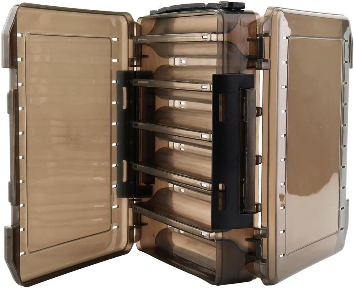 Allecto Plus - Dubbelzijdige kunstaas opbergdoos met 10 compartimenten voor visgerei - Handheld visaccessoire koffer - Ideale container voor visaas - Afmetingen 20 x 17 x 45 cm